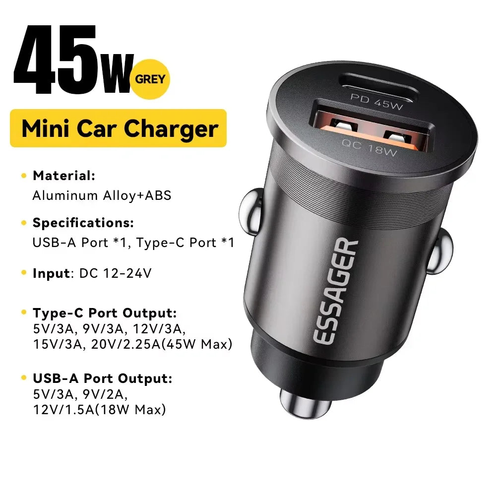 45W Fast Charging Car Adapter – Dual Port USB-C