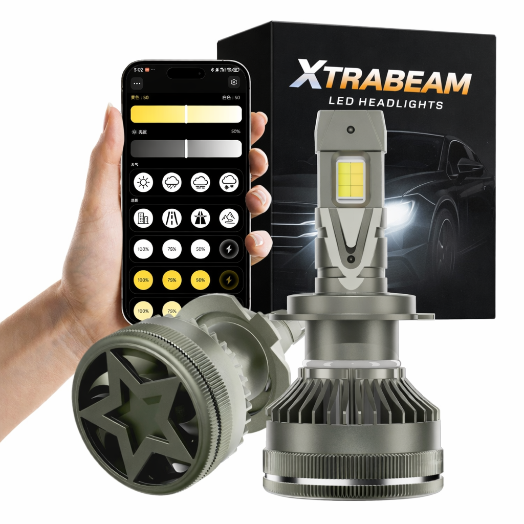 XTRABEAM 3-Color LED Headlight Bulbs – APP Control, Mini Turbo Cooling, 3000K/4300K/6000K