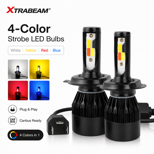 XTRABEAM 4-Color LED Strobe Headlight & Fog Light Bulbs | Yellow Pink Blue White