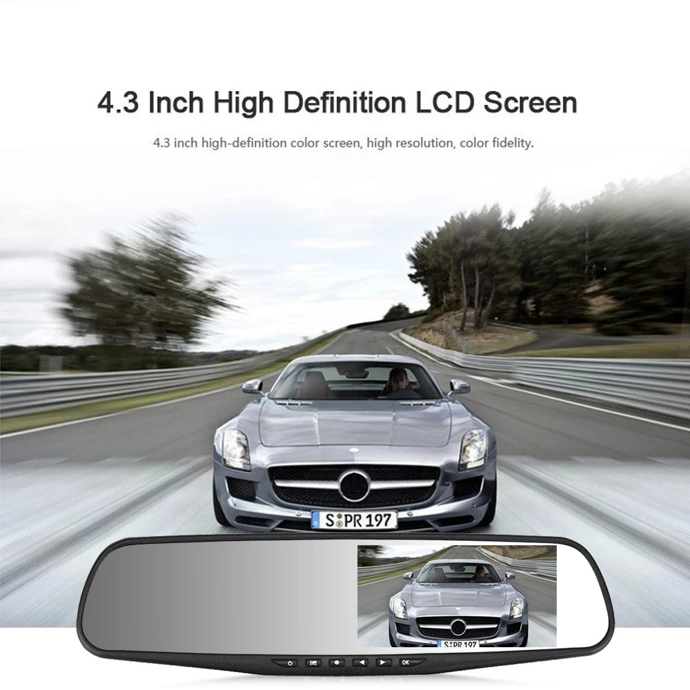 4.3" Rearview Mirror Dash Cam – 1080P Dual Lens Front & Rear DVR