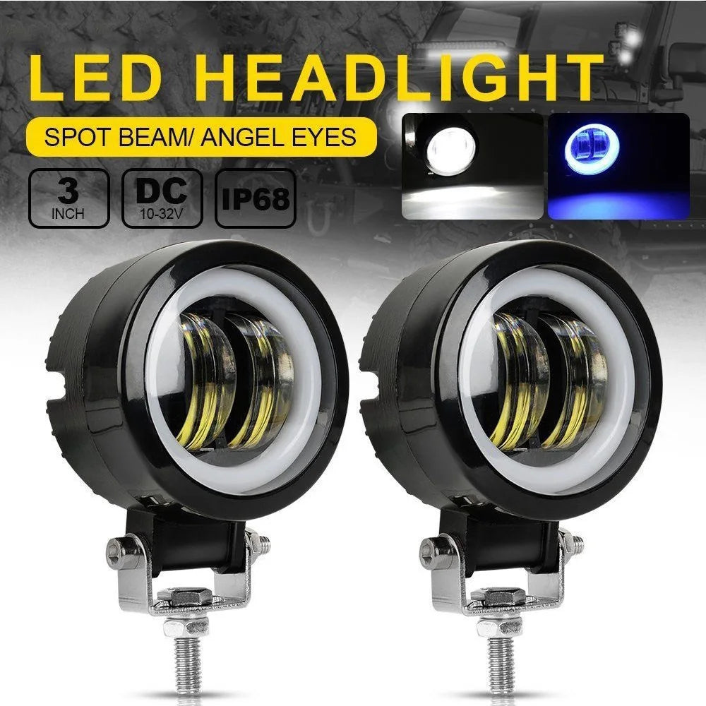 2PCS/1PC 12V-80V Waterproof Round  Angel Eyes LED light Portable Spotlights Motorcycle Offroad Truck Driving Car Boat Work Light
