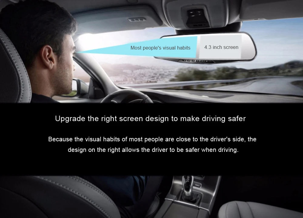 4.3" Rearview Mirror Dash Cam – 1080P Dual Lens Front & Rear DVR