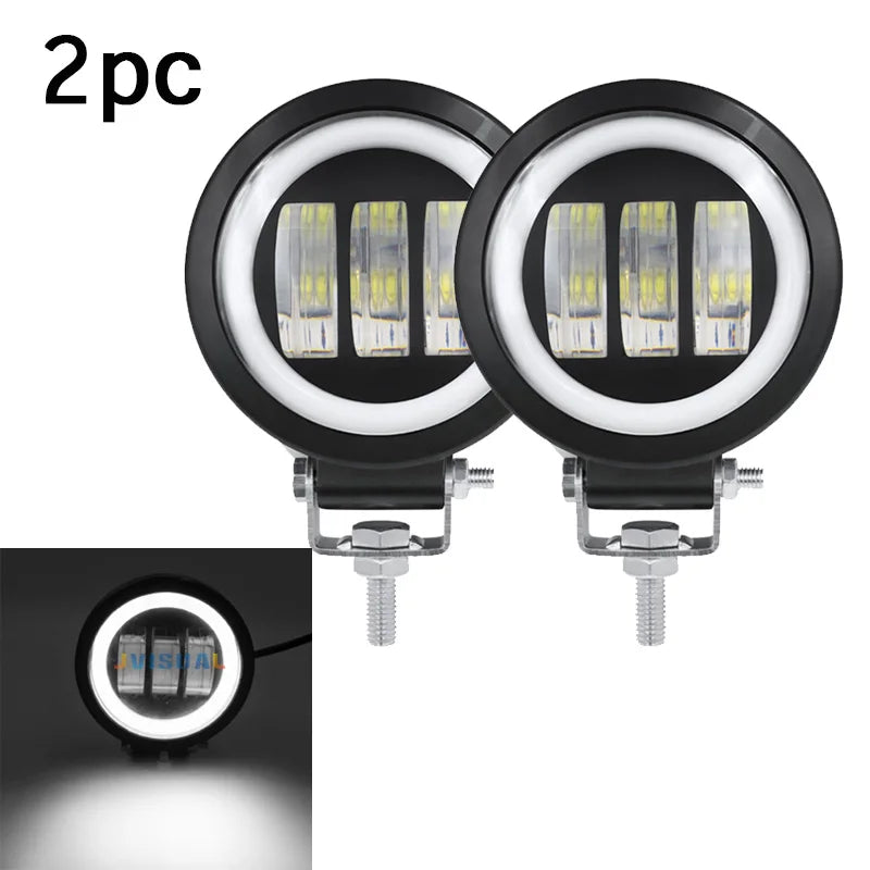 2PCS/1PC 12V-80V Waterproof Round  Angel Eyes LED light Portable Spotlights Motorcycle Offroad Truck Driving Car Boat Work Light