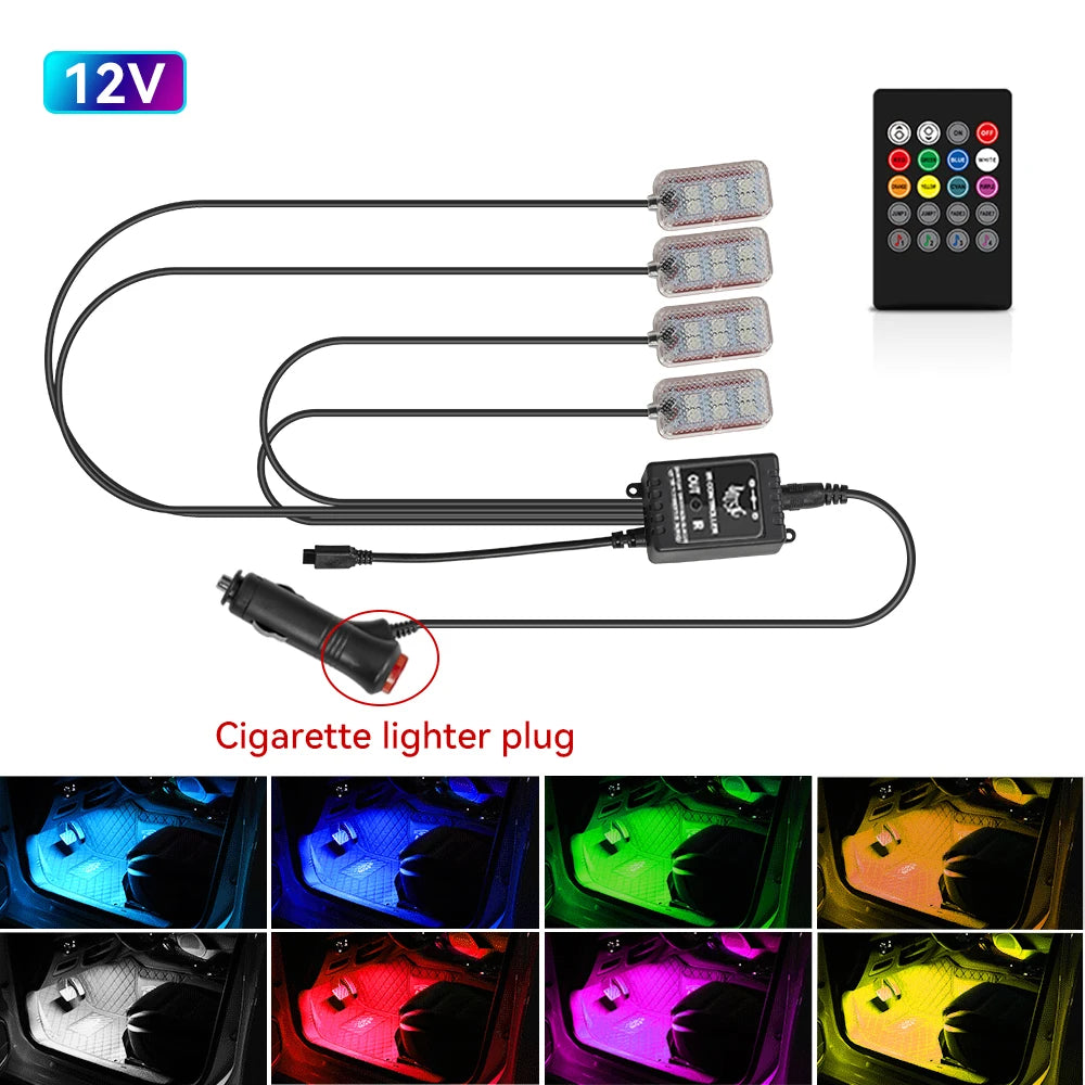 LED Car Interior Ambient Lights Foot Strip Lighting Kit Accessories Backlight Remote App Music Control Auto RGB Decorative Lamp