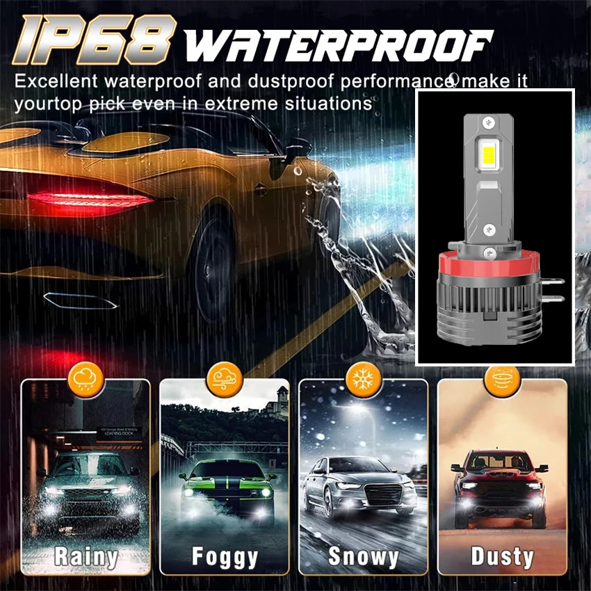 H11B LED Headlight Bulb Turbo 1800W 9000000LM Low Beam High Beam 6000K White For Ford Fiesta Kia Hyundai Plug And Play