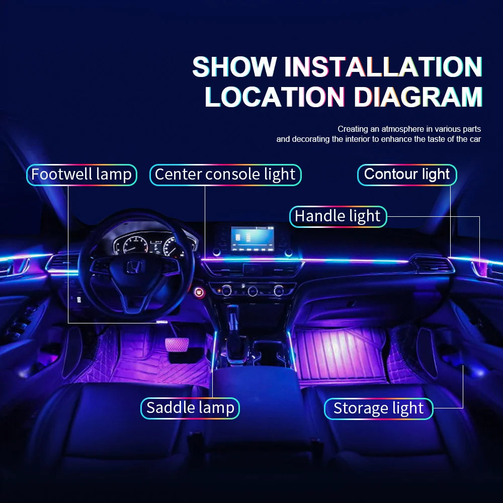 XTRABEAM RGB Acrylic Ambient Light Kit – 64 Colors, APP Control, Dual Zone Interior Upgrade (14/18-in-1)