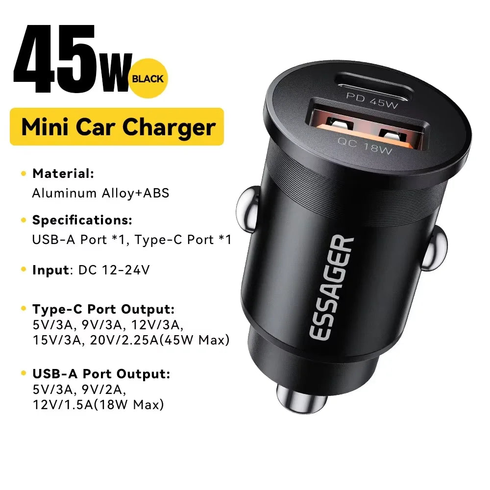 45W Fast Charging Car Adapter – Dual Port USB-C
