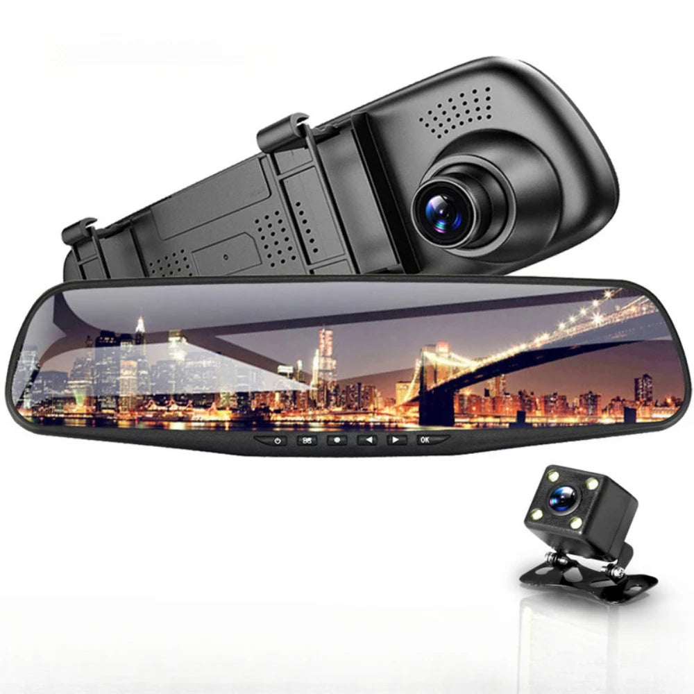 4.3" Rearview Mirror Dash Cam – 1080P Dual Lens Front & Rear DVR