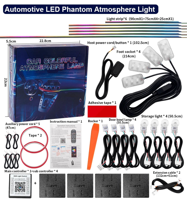XTRABEAM RGB Acrylic Ambient Light Kit – 64 Colors, APP Control, Dual Zone Interior Upgrade (14/18-in-1)