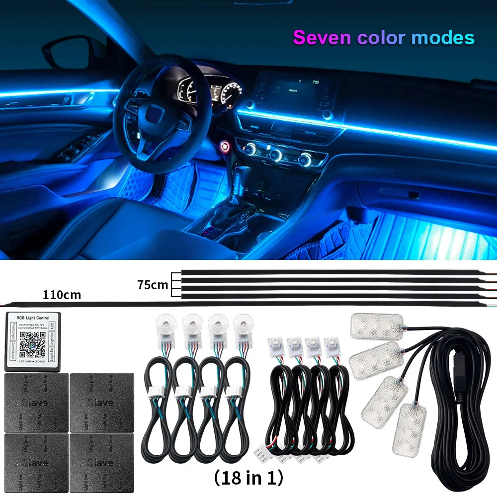 XTRABEAM RGB Acrylic Ambient Light Kit – 64 Colors, APP Control, Dual Zone Interior Upgrade (14/18-in-1)