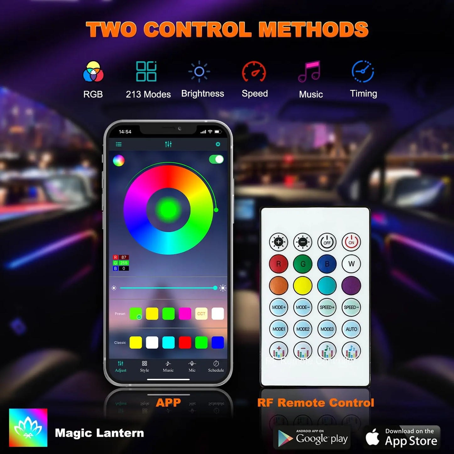 XTRABEAM Symphony RGB Car Ambient Lighting Kit – App Control Interior LED Lights with Remote & Music Sync