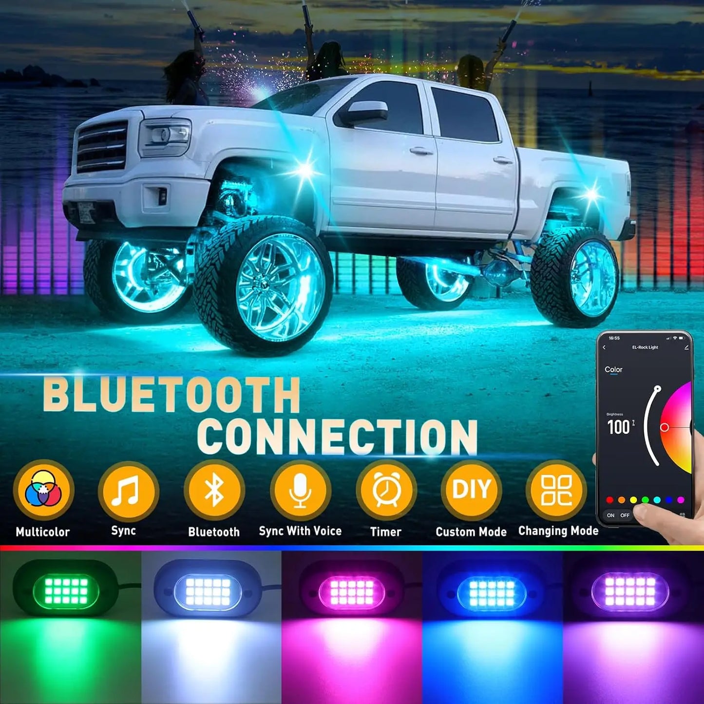 RGB LED Rock Lights – APP Controlled Music Underglow for Truck & SUV