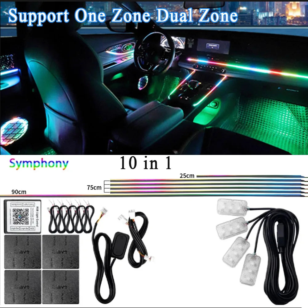 XTRABEAM RGB Acrylic Ambient Light Kit – 64 Colors, APP Control, Dual Zone Interior Upgrade (14/18-in-1)