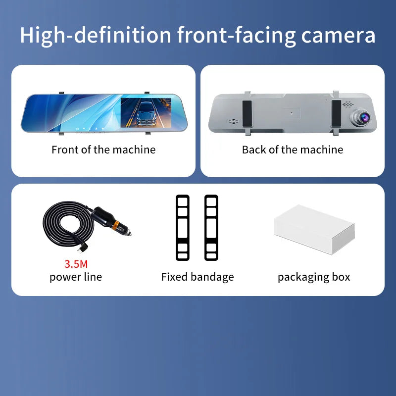 12" Rearview Mirror Dash Cam – 5MP Dual Lens Night Vision DVR with Wide Angle