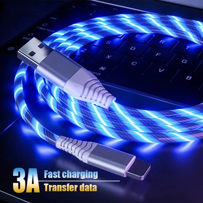 LED Flow Fast Charging Cable – Type-C, Micro USB & Lightning