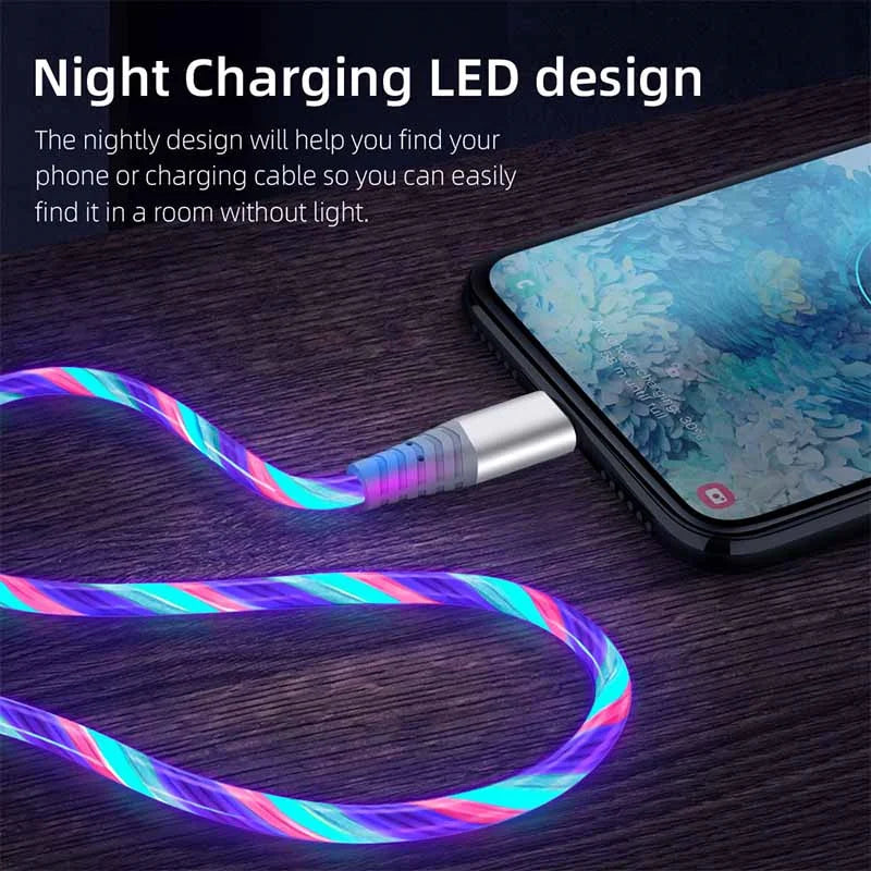 LED Flow Fast Charging Cable – Type-C, Micro USB & Lightning