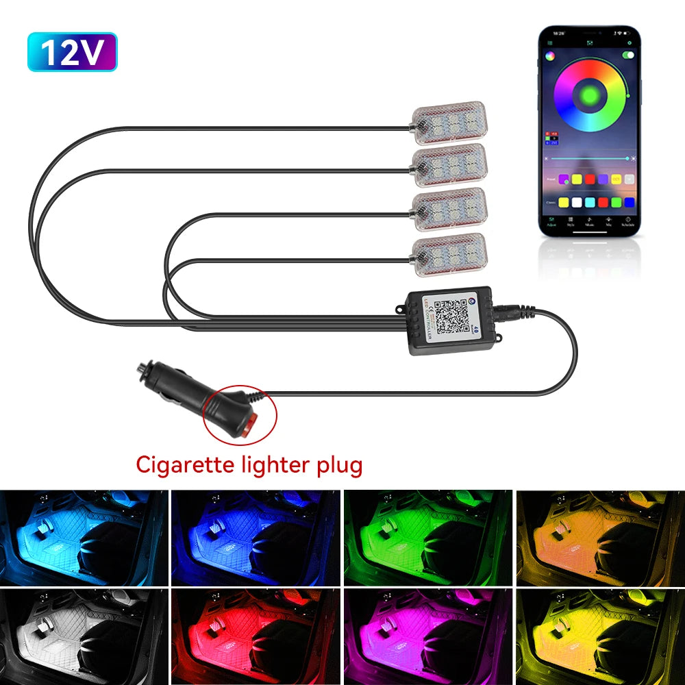 LED Car Interior Ambient Lights Foot Strip Lighting Kit Accessories Backlight Remote App Music Control Auto RGB Decorative Lamp