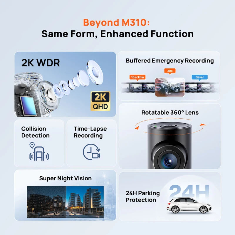 70mai M310 Plus Dash Camera – 2K 1440P, 143° Wide Angle, Parking Mode
