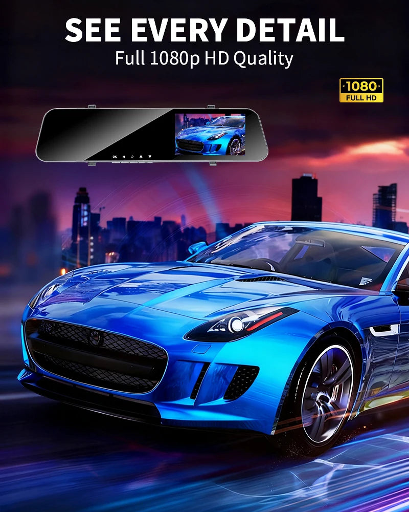 12" Rearview Mirror Dash Cam – 5MP Dual Lens Night Vision DVR with Wide Angle