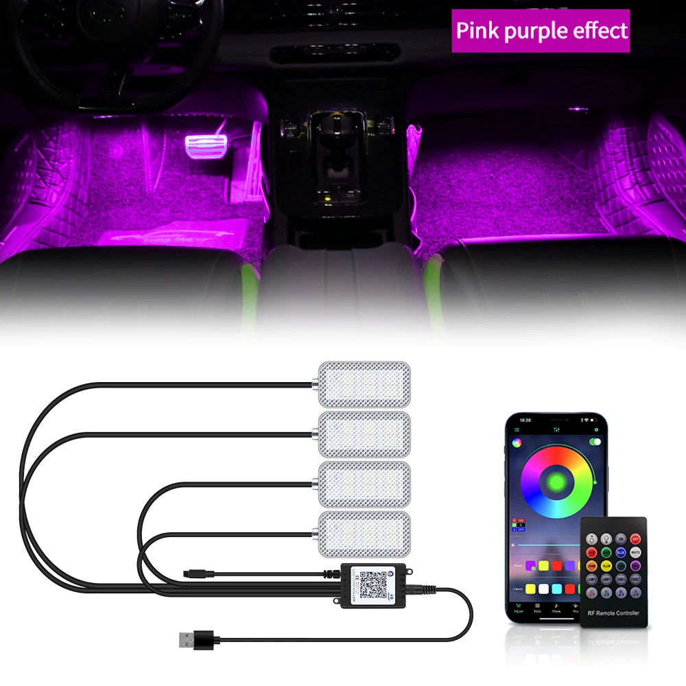 LED Car Interior Ambient Lights Foot Strip Lighting Kit Accessories Backlight Remote App Music Control Auto RGB Decorative Lamp
