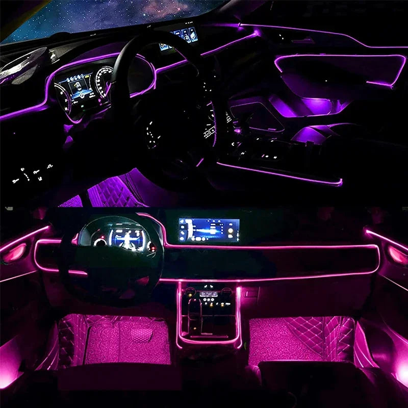 RGB EL Wire Ambient Light Kit – Flexible Neon Interior Strip, APP Controlled, 12V Universal Fit