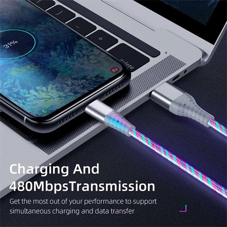 LED Flow Fast Charging Cable – Type-C, Micro USB & Lightning