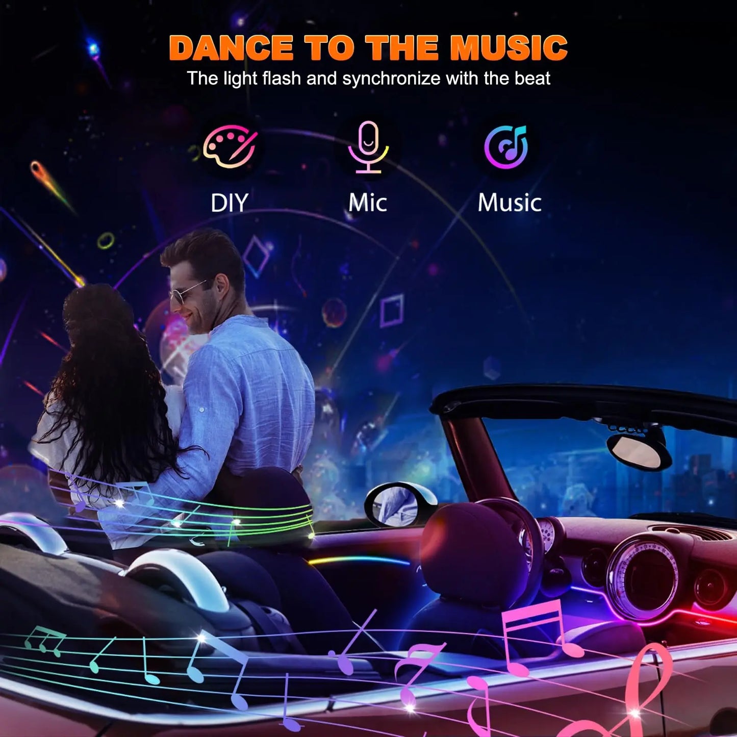 XTRABEAM Symphony RGB Car Ambient Lighting Kit – App Control Interior LED Lights with Remote & Music Sync