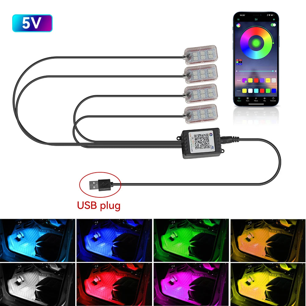 LED Car Interior Ambient Lights Foot Strip Lighting Kit Accessories Backlight Remote App Music Control Auto RGB Decorative Lamp