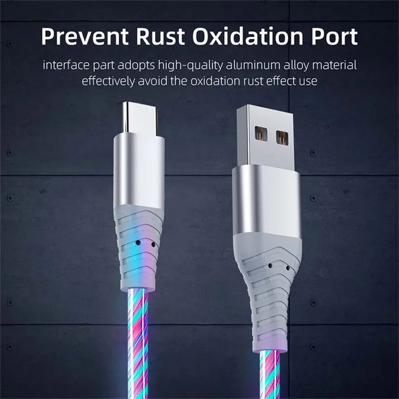 LED Flow Fast Charging Cable – Type-C, Micro USB & Lightning