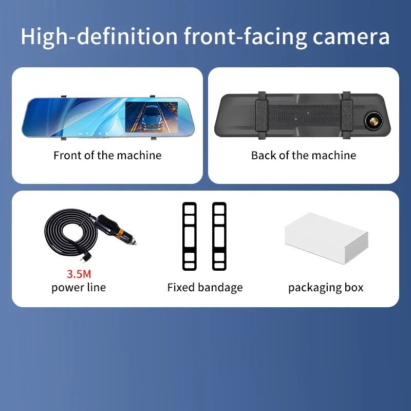 12" Rearview Mirror Dash Cam – 5MP Dual Lens Night Vision DVR with Wide Angle