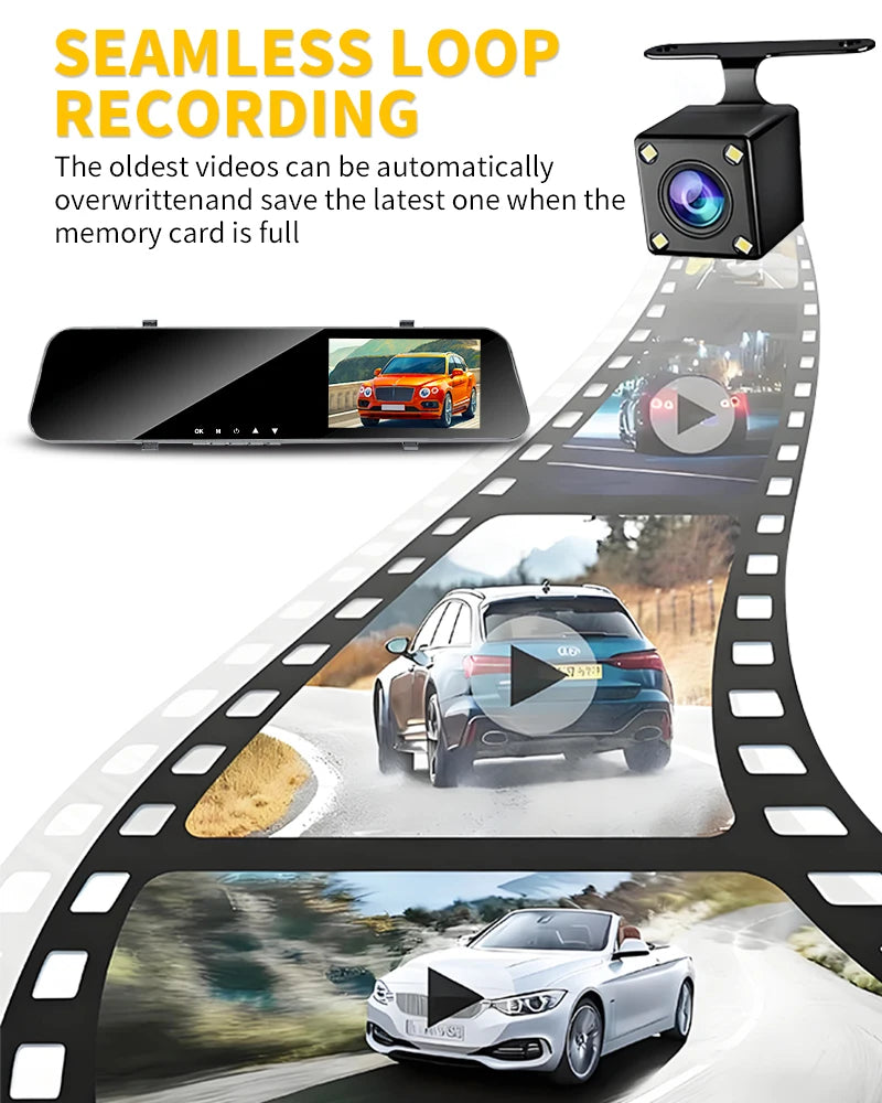 12" Rearview Mirror Dash Cam – 5MP Dual Lens Night Vision DVR with Wide Angle