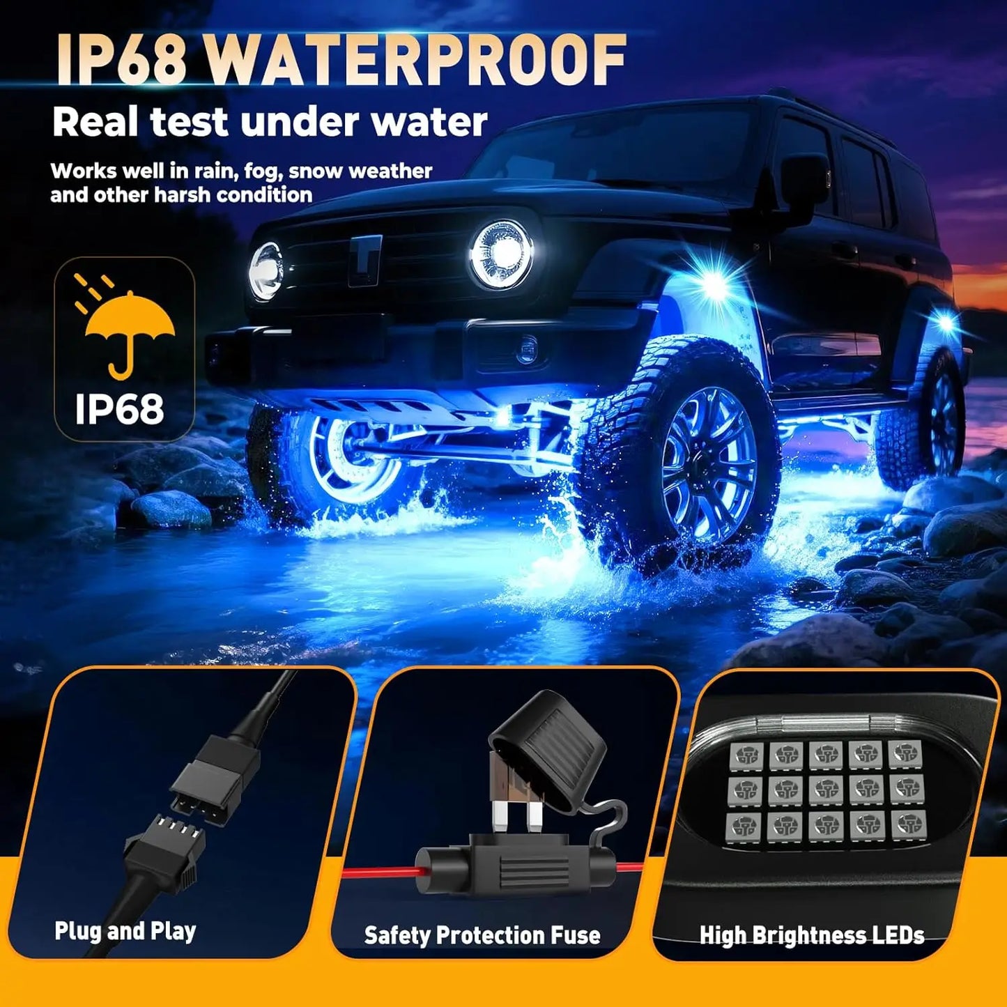 RGB LED Rock Lights – APP Controlled Music Underglow for Truck & SUV