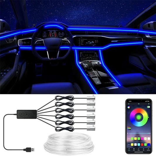 RGB EL Wire Ambient Light Kit – Flexible Neon Interior Strip, APP Controlled, 12V Universal Fit