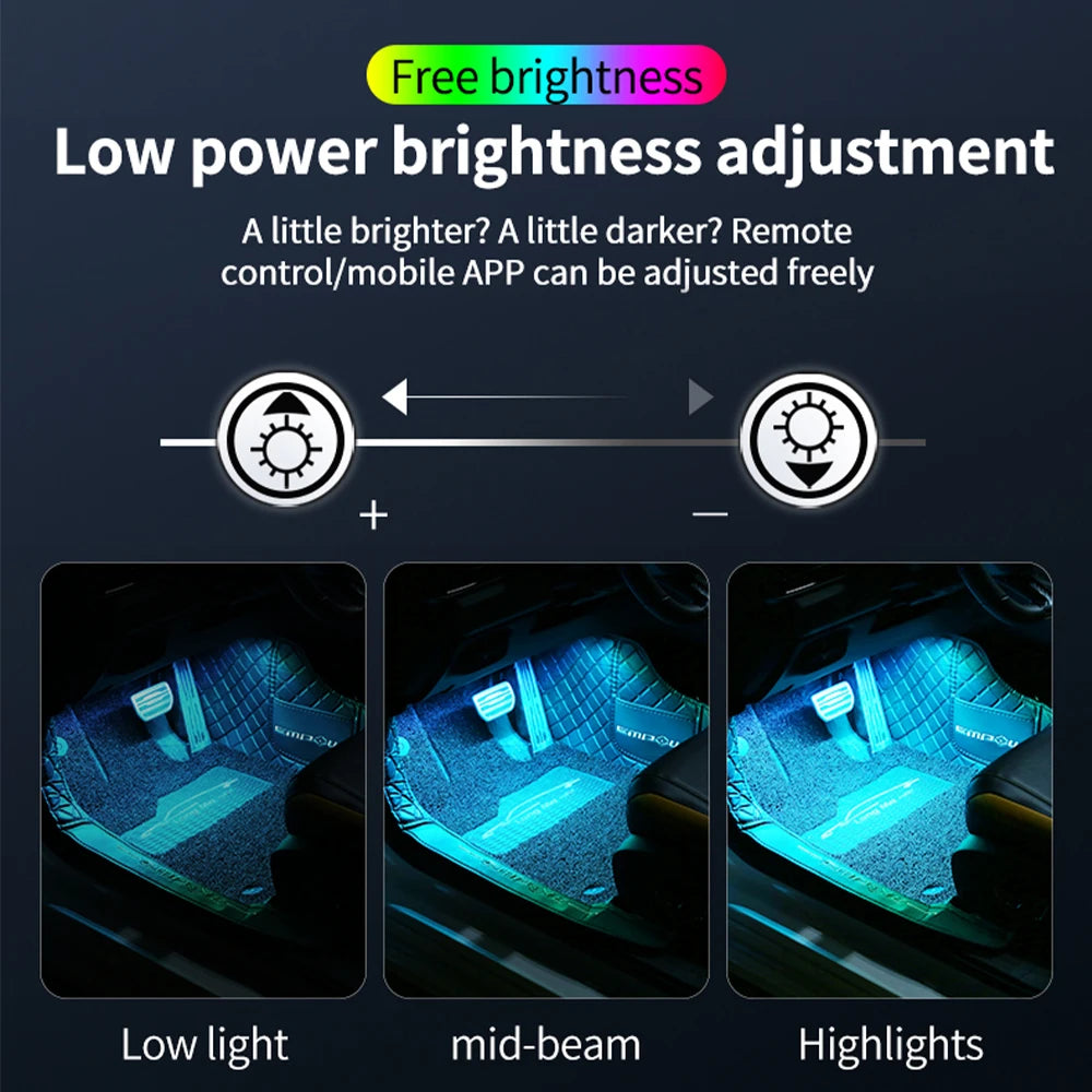 LED Car Interior Ambient Lights Foot Strip Lighting Kit Accessories Backlight Remote App Music Control Auto RGB Decorative Lamp