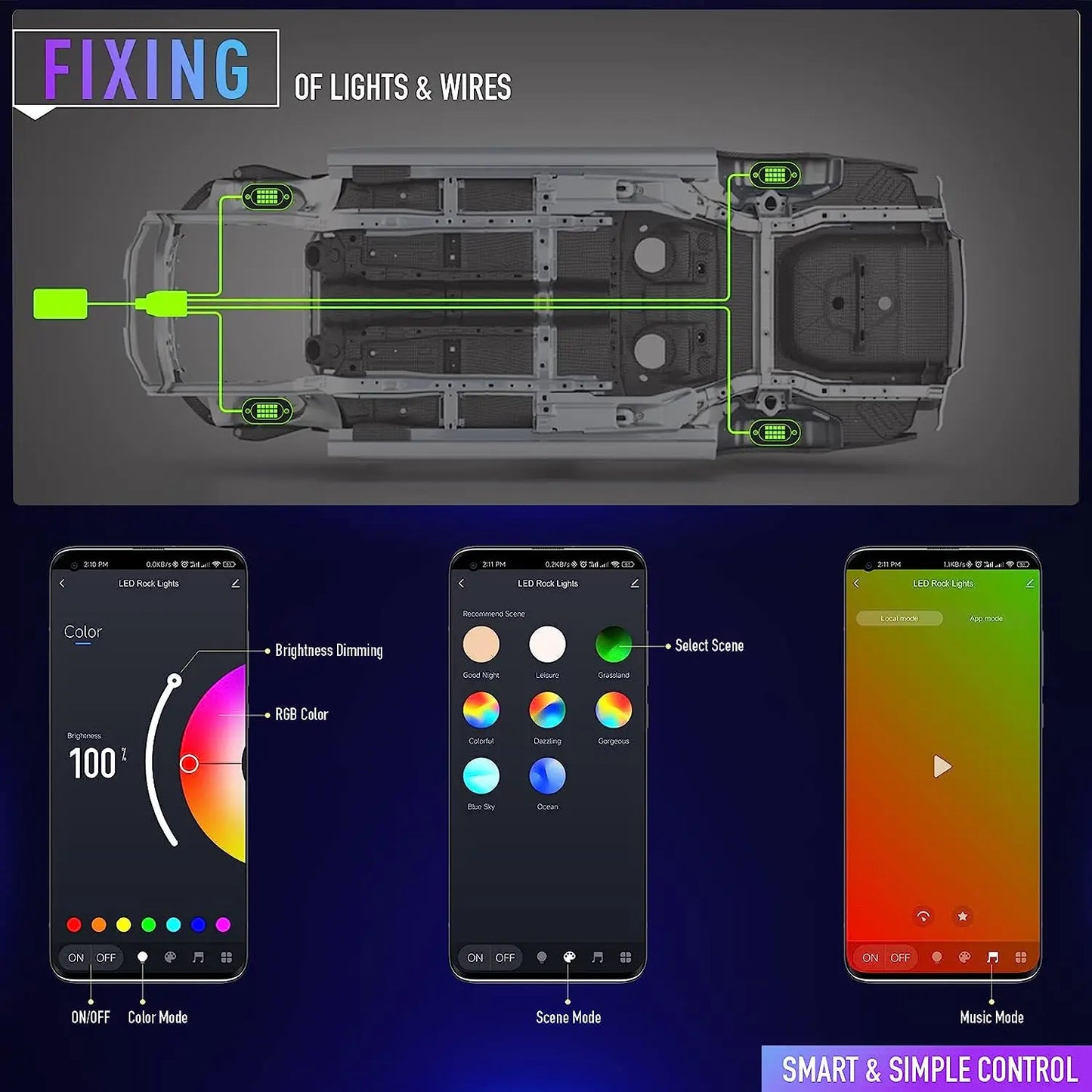 RGB LED Rock Lights – APP Controlled Music Underglow for Truck & SUV