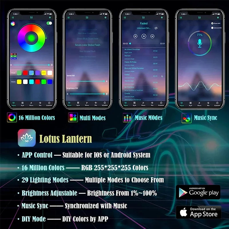 RGB EL Wire Ambient Light Kit – Flexible Neon Interior Strip, APP Controlled, 12V Universal Fit