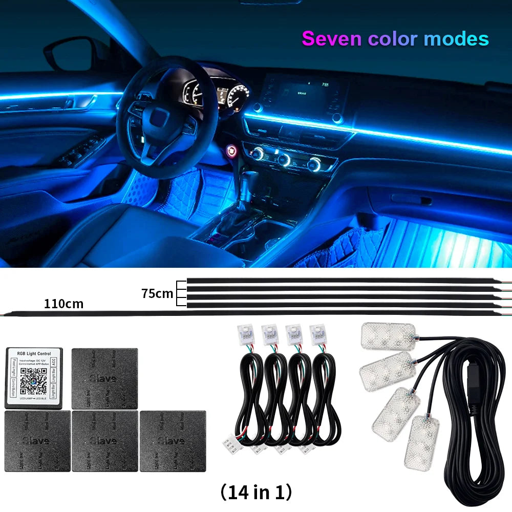 XTRABEAM RGB Acrylic Ambient Light Kit – 64 Colors, APP Control, Dual Zone Interior Upgrade (14/18-in-1)