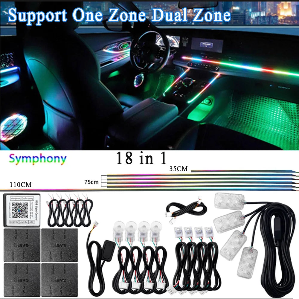XTRABEAM RGB Acrylic Ambient Light Kit – 64 Colors, APP Control, Dual Zone Interior Upgrade (14/18-in-1)