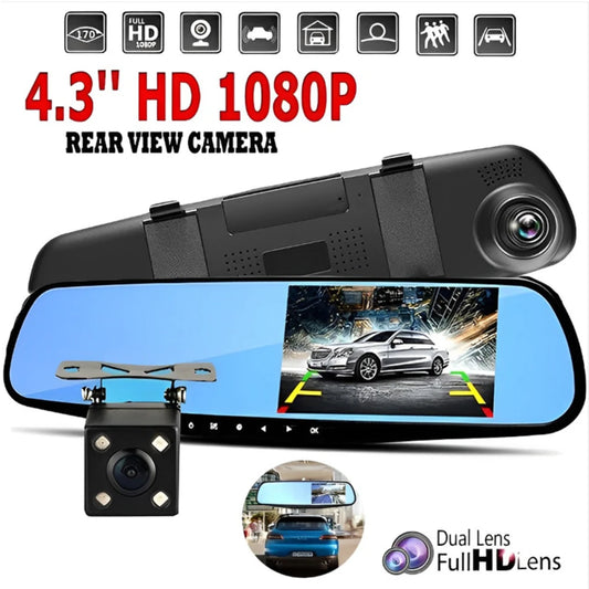 4.3" Rearview Mirror Dash Cam – 1080P Dual Lens Front & Rear DVR