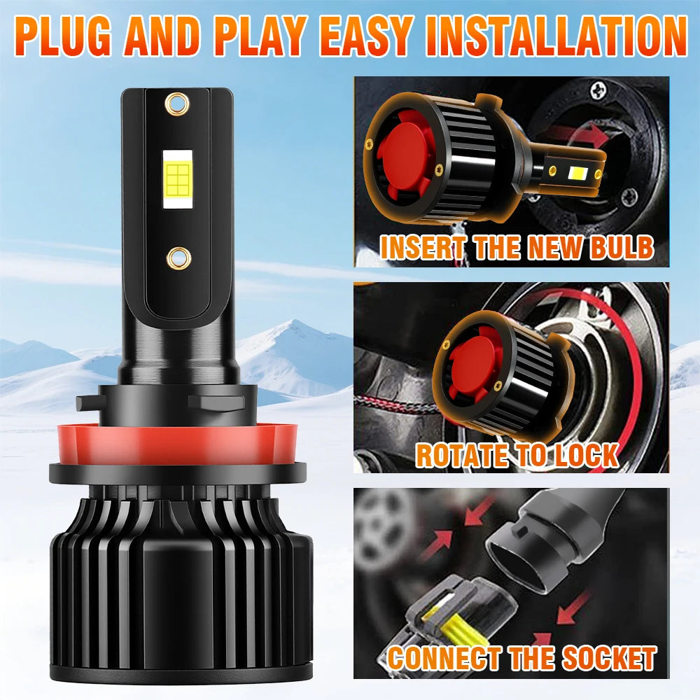 H11/H8/H9 CANBUS LED Headlight Bulbs – 6500K Ultra Bright, High & Low Beam + Fog Light Compatible