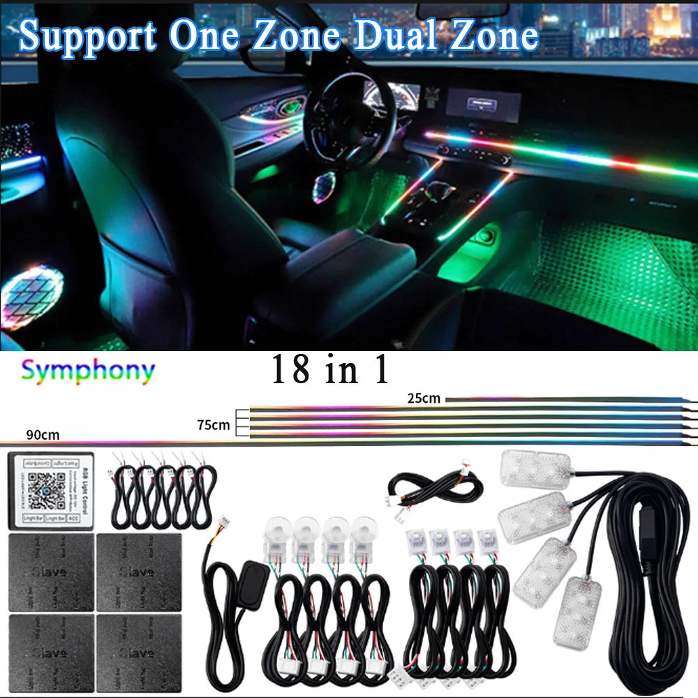 XTRABEAM RGB Acrylic Ambient Light Kit – 64 Colors, APP Control, Dual Zone Interior Upgrade (14/18-in-1)