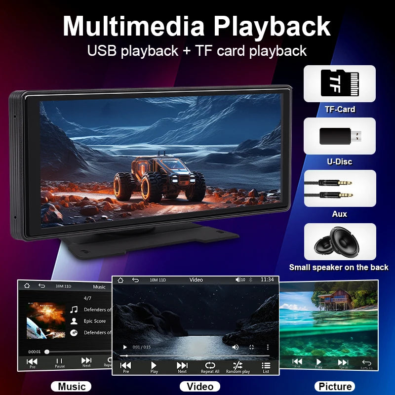 10.26" Smart Car Display – Wireless CarPlay, Android Auto, Bluetooth & USB