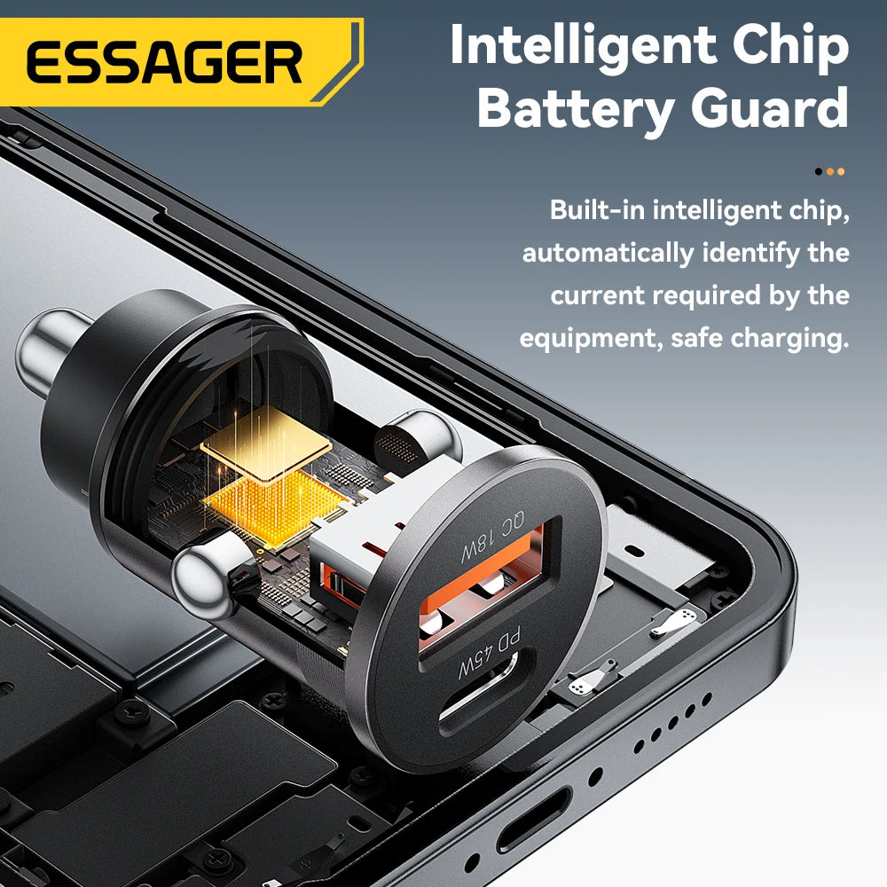 45W Fast Charging Car Adapter – Dual Port USB-C