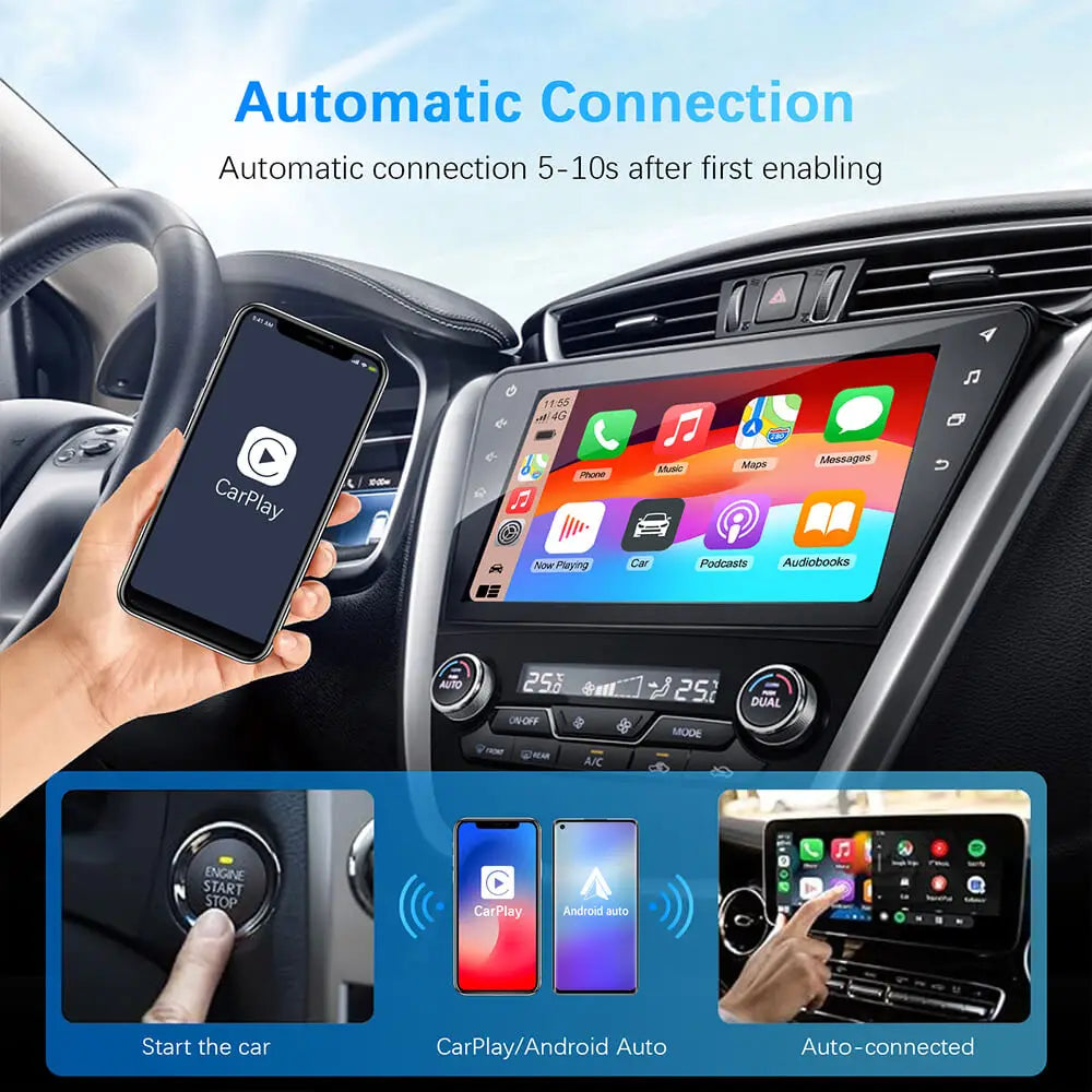 Wired to Wireless CarPlay Android Auto Adapter for OEM Car Stereo With USB Plug and Play
