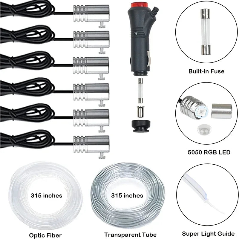 RGB EL Wire Ambient Light Kit – Flexible Neon Interior Strip, APP Controlled, 12V Universal Fit