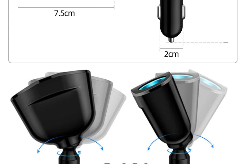 Fast Charging Car Charger Splitter – QC3.0 & USB-C PD with LED Display