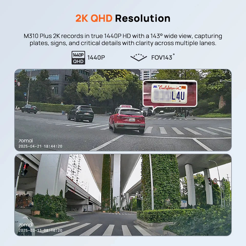 70mai M310 Plus Dash Camera – 2K 1440P, 143° Wide Angle, Parking Mode