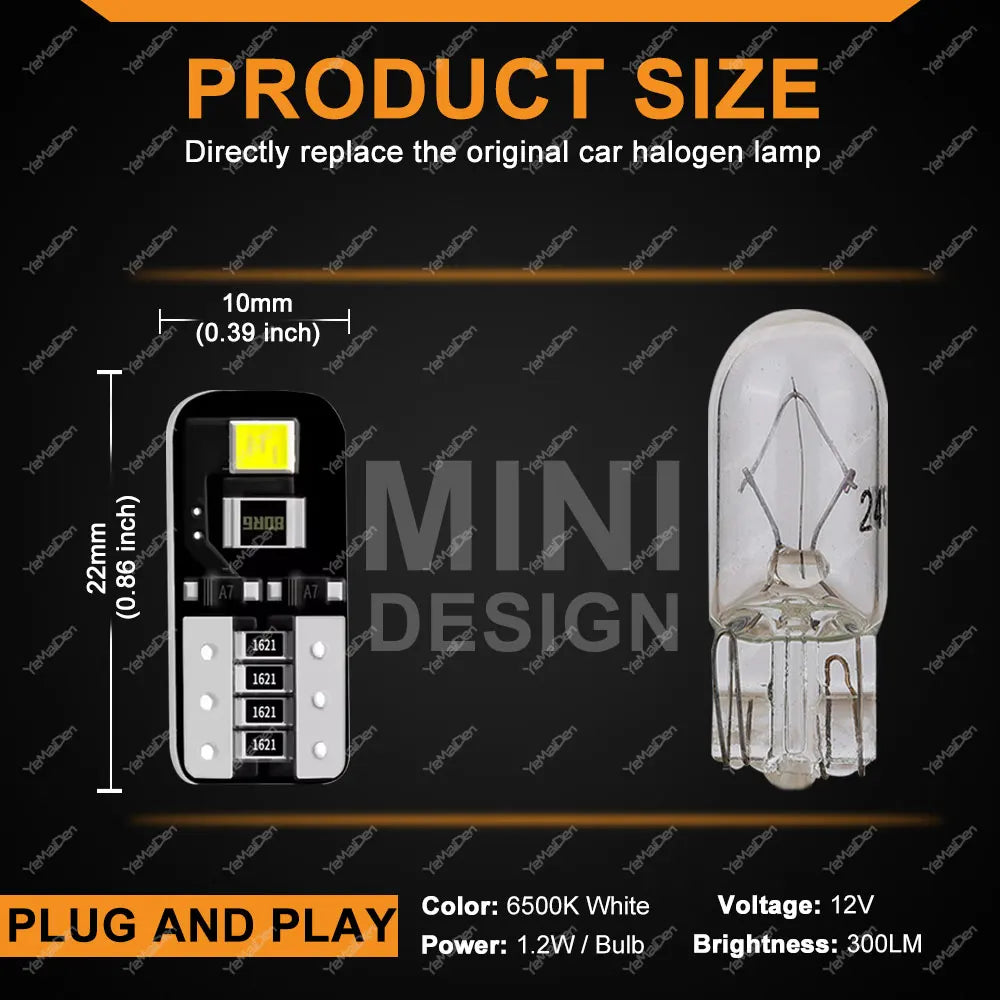 T10 CANBUS W5W LED Bulb 12V 2SMD