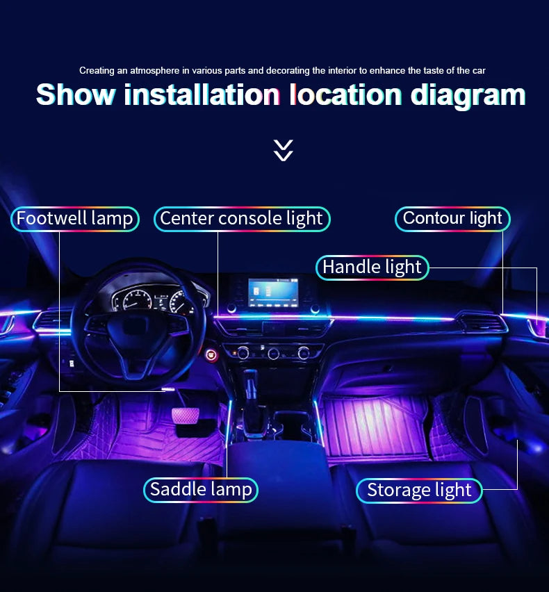 XTRABEAM RGB Acrylic Ambient Light Kit – 64 Colors, APP Control, Dual Zone Interior Upgrade (14/18-in-1)