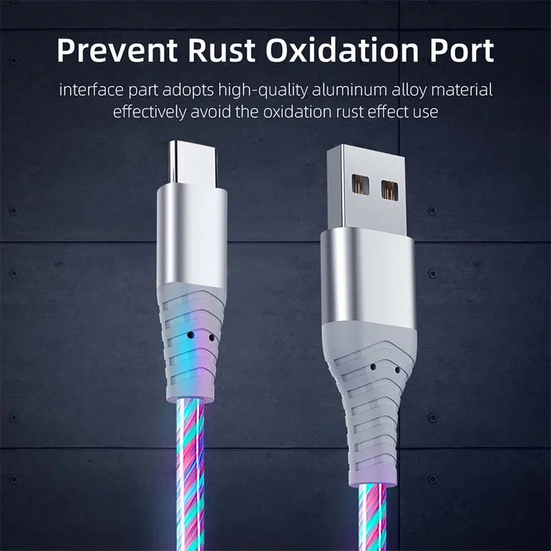 LED Flow Fast Charging Cable – Type-C, Micro USB & Lightning